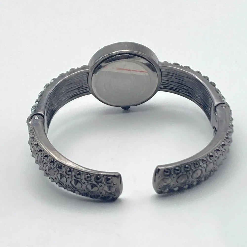 Modern Women's Watch Black Metallic Cuff 24mm Crystals Bling New Battery 6.5